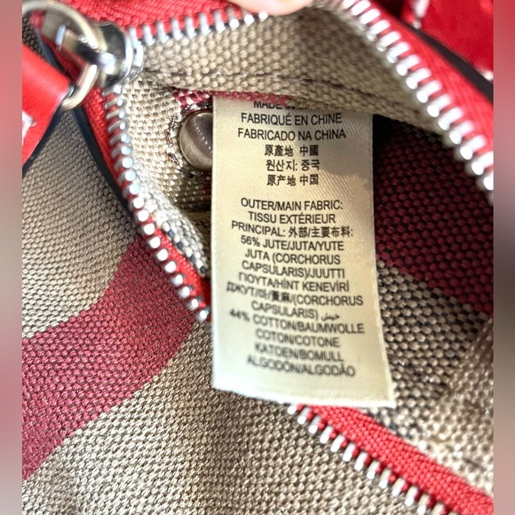 Burberry Maidstone Large Check Canvas Tote Bag Red Leather Trim - Picture 14 of 16